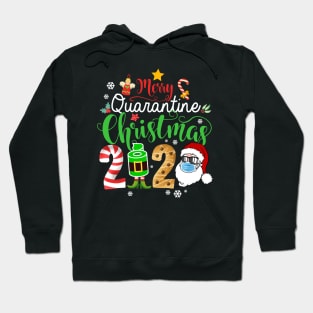 Funny quarantine Christmas Elf Santa wearing FaceMask Candy Cane Snowflakes Gift Christmas 2020 Hoodie